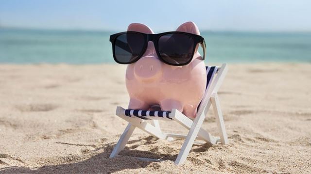 Piggy bank keeps money cool on the beach with some sunnies